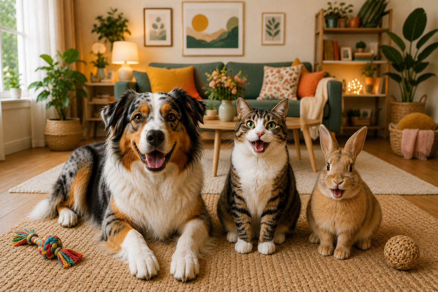 Chien installé confortablement dans un intérieur chaleureux