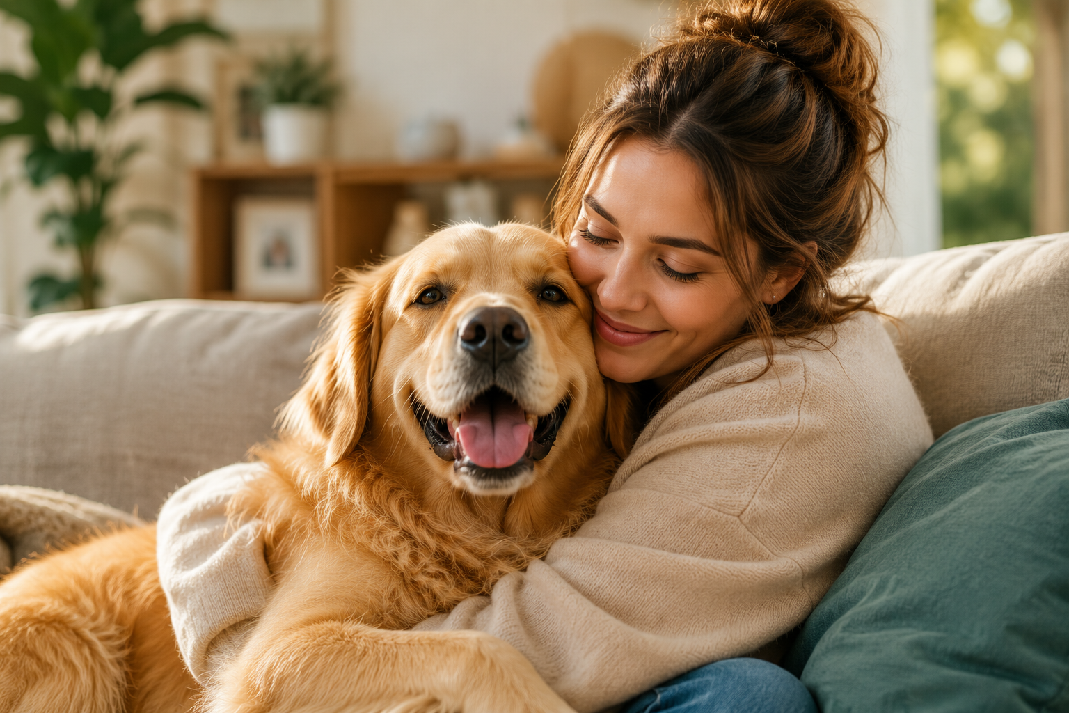 Une personne câline tendrement son chien, moment de complicité